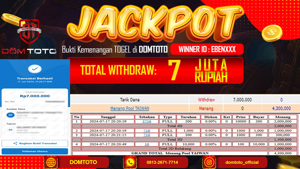 JACKPOT MENANG TOGEL TAIWAN 17 JULI 2024